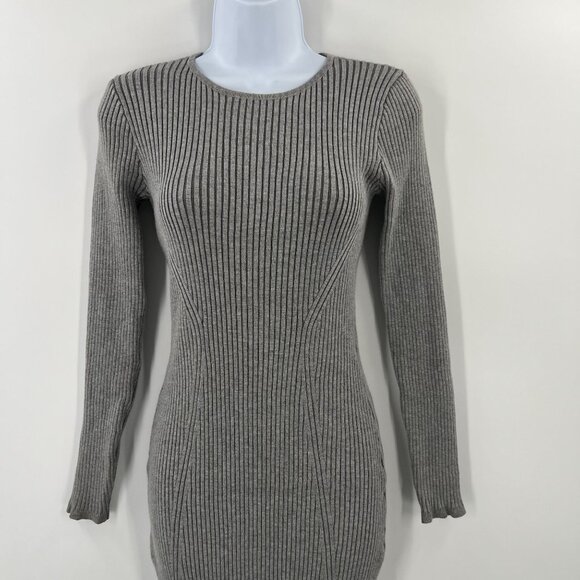 House of Harlow 1960 S Small Gray Rayon Blend Ribbed Knit Bodycon Dress - Picture 9 of 10